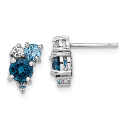 Sterling Silver Rh-plated London/Lt Swiss Blue/White Topaz Earrings