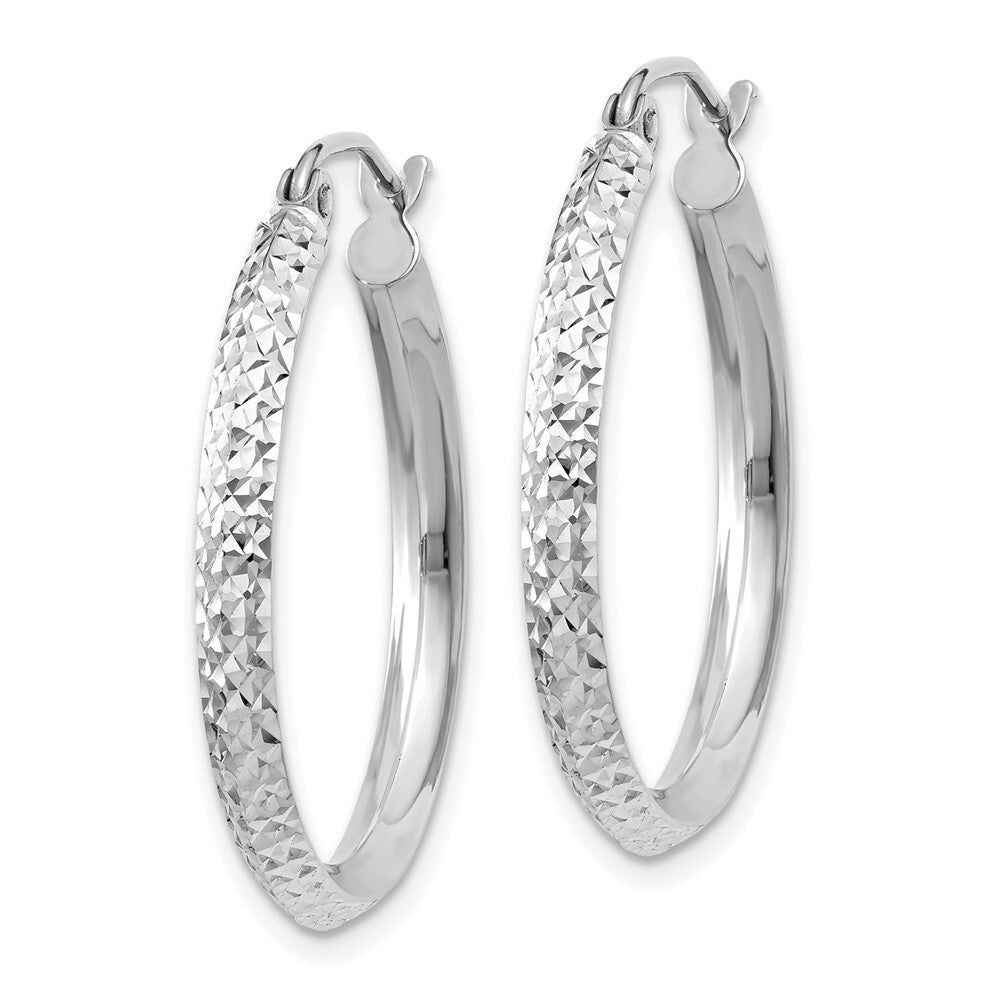 14K White Gold Knife Edge Diamond-cut 2.5x25mm Hoop Earrings Gift for Women