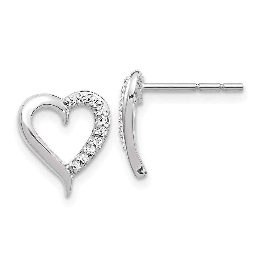 14k White Gold Diamond Heart Stud Earrings