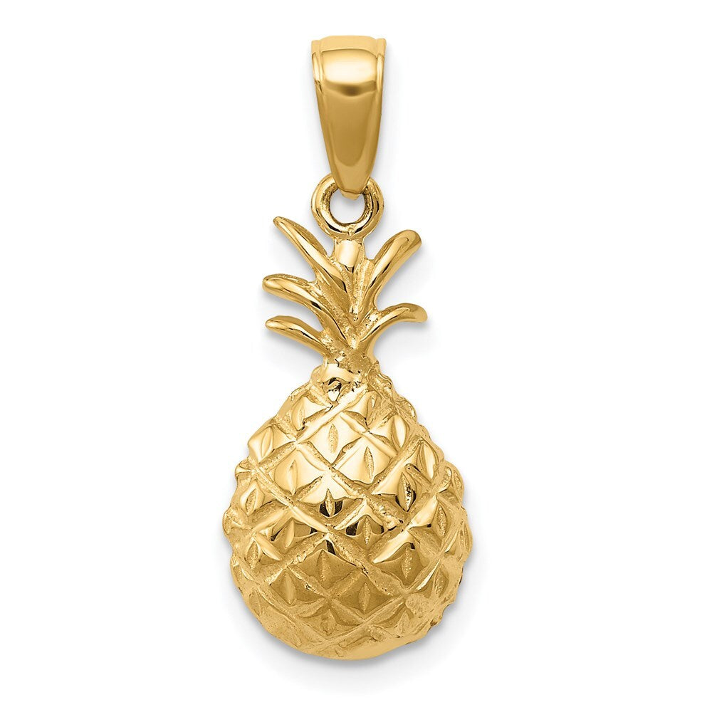 14k Yellow Gold Diamond-cut Pineapple Pendant for Women