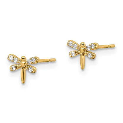 14k Yellow Gold Cubic Zirconia Dragonfly Stud Earrings Gift for Women