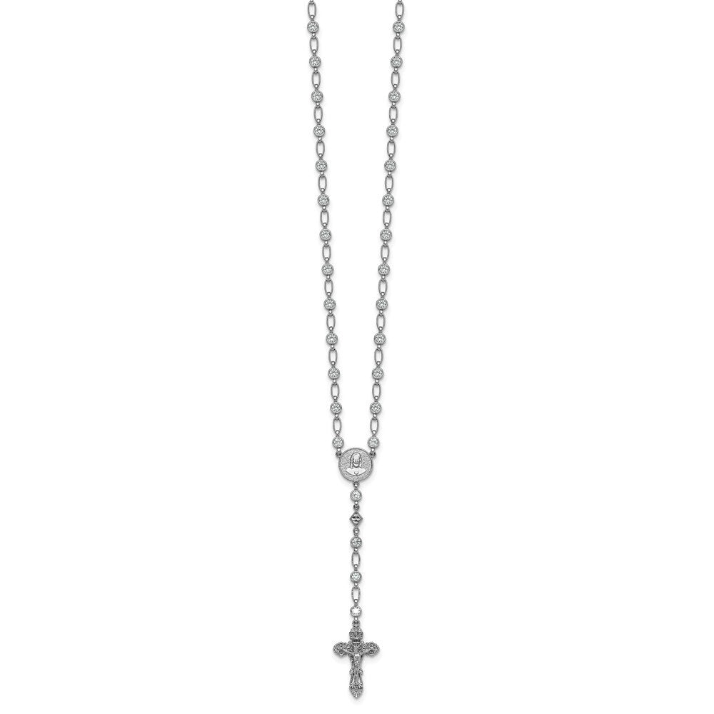 Sterling Silver Polished Round Cubic Zirconia 25.25in Rosary Necklace