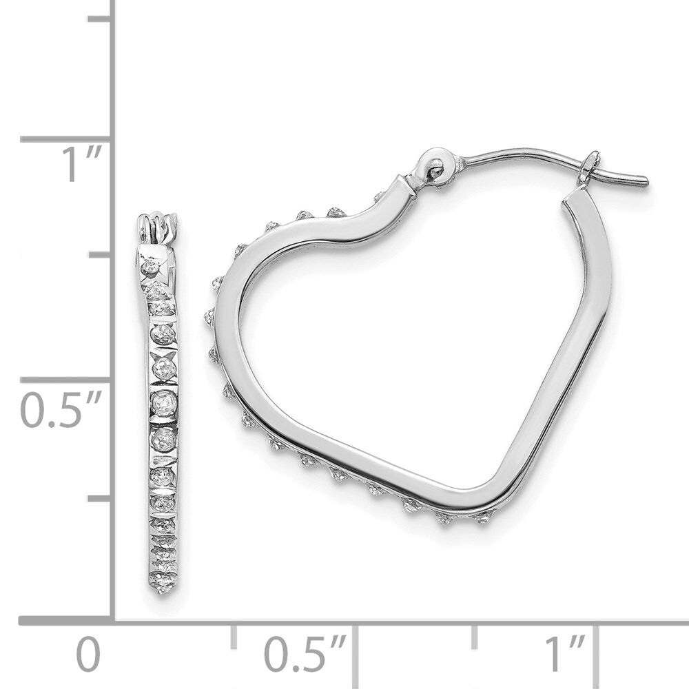 14k White Gold Diamond Fascination Heart Hoop Earrings Gift for Women