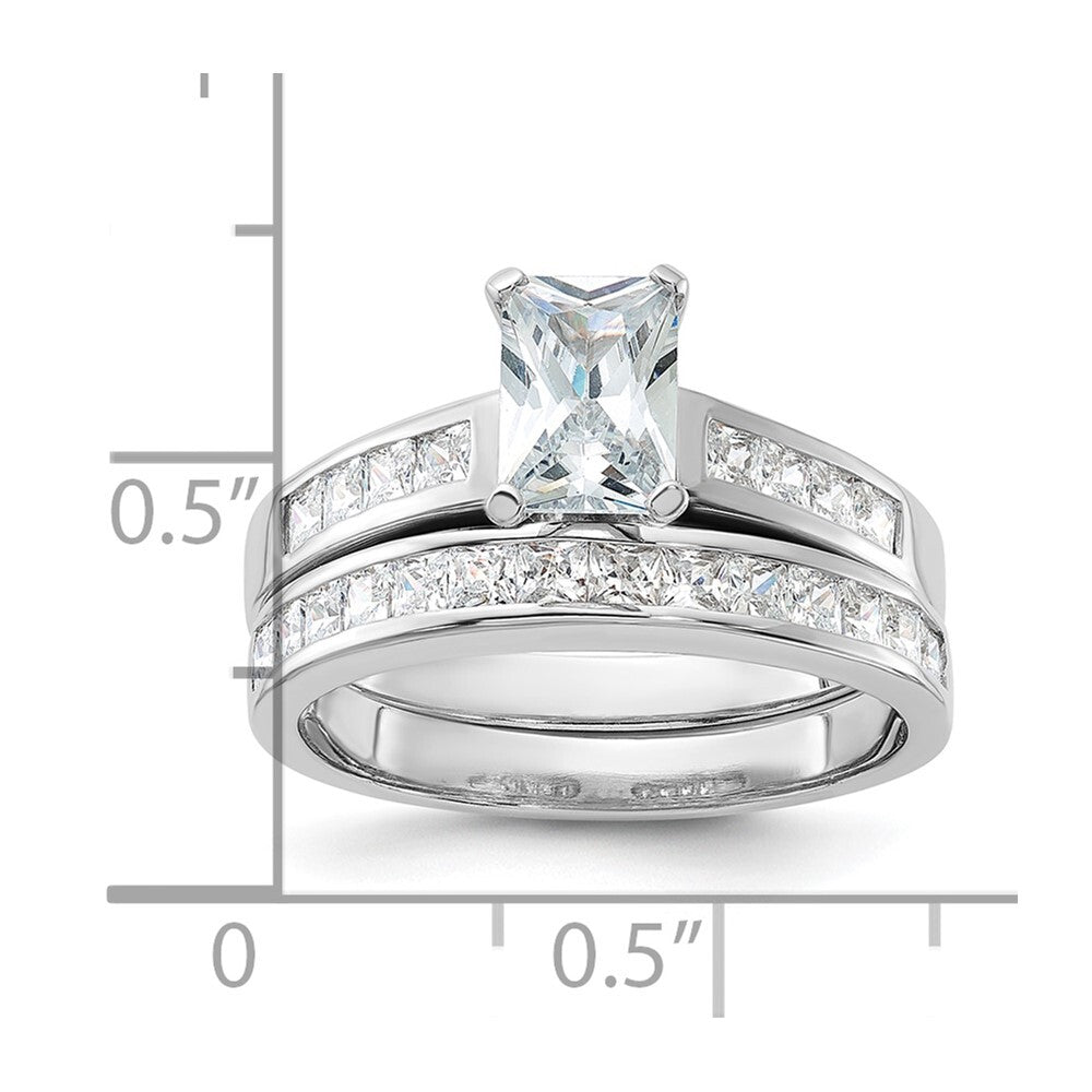 Sterling Silver Rhodium-plated 2-Piece Cubic Zirconia Wedding Set Ring Size 7