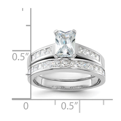 Sterling Silver Rhodium-plated 2-Piece Cubic Zirconia Wedding Set Ring Size 7