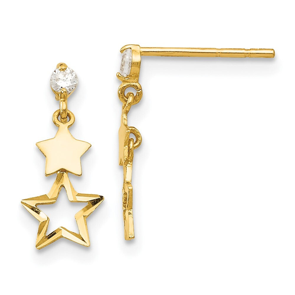 14k Yellow Gold Cubic Zirconia Polished Star Dangle Earrings
