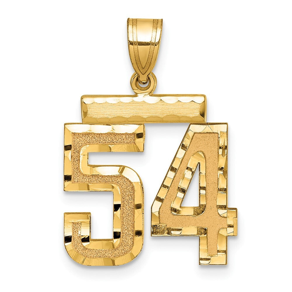 14k Yellow Gold Medium Diamond-cut Number 54 Charm Pendant for Women