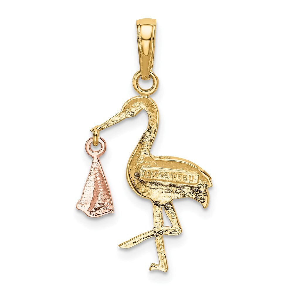 14k Two-tone Gold Stork Pendant for Women