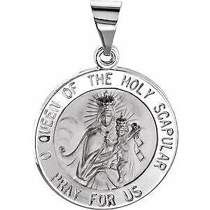 14k White Gold 18x18 mm Round Hollow Scapular Medal Pendant