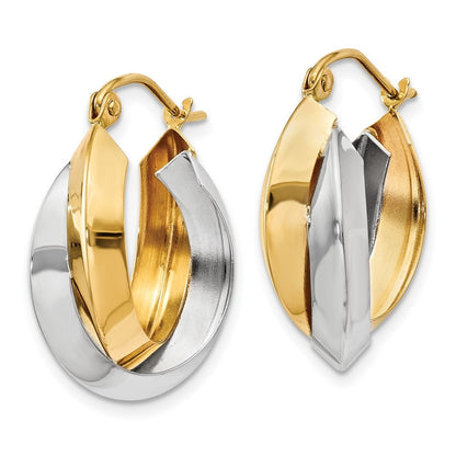 14k Two-tone Gold Polished Knife-edge Double Hoop Earrings