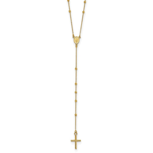 14k Yellow Gold Polished Rosary 24 inch Necklace