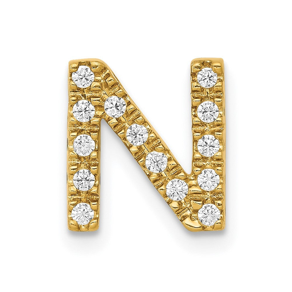 14k Yellow Gold  Diamond Letter N Initial Charm