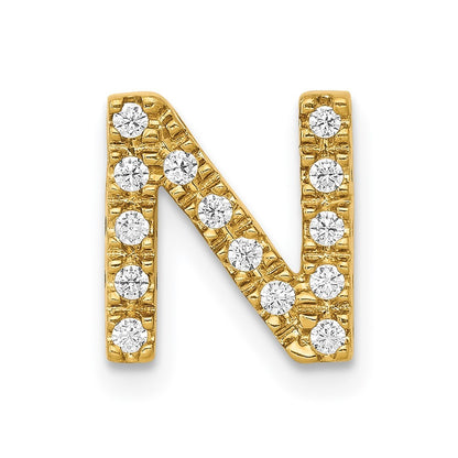 14k Yellow Gold  Diamond Letter N Initial Charm