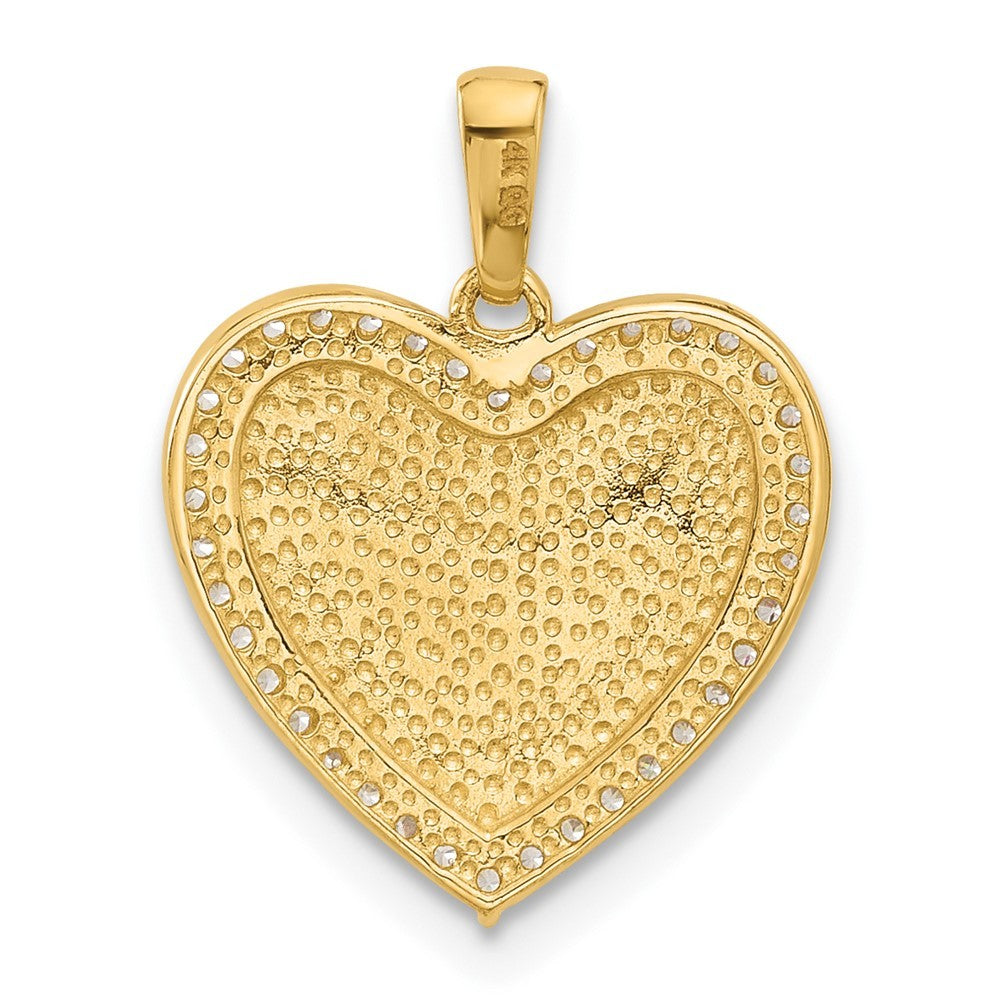 14k Yellow Gold Polished CZ Engravable Heart Pendant