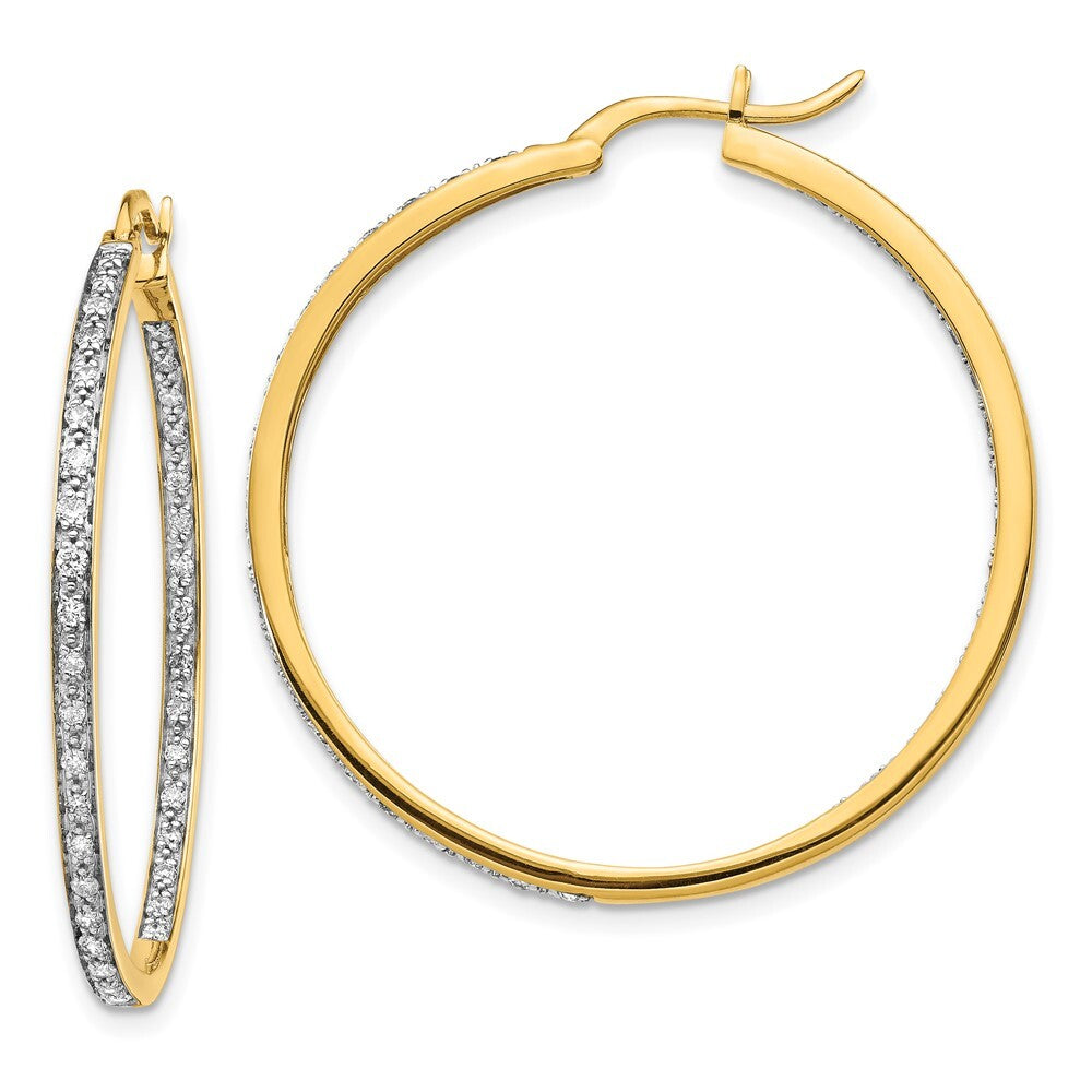 14k Yellow Gold Diamond In/Out Hoop Earrings