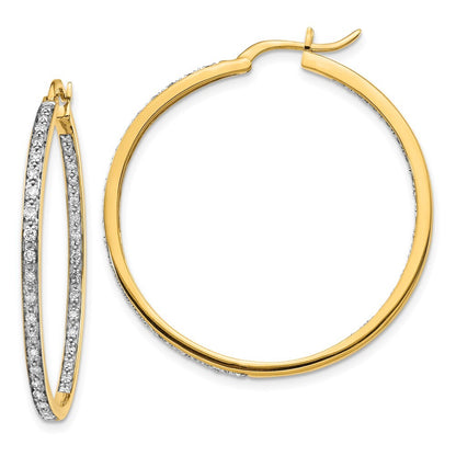 14k Yellow Gold Diamond In/Out Hoop Earrings