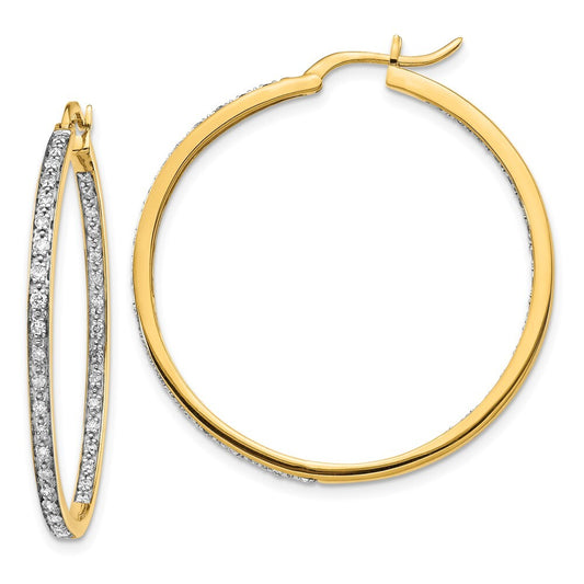 14k Yellow Gold Diamond In/Out Hoop Earrings