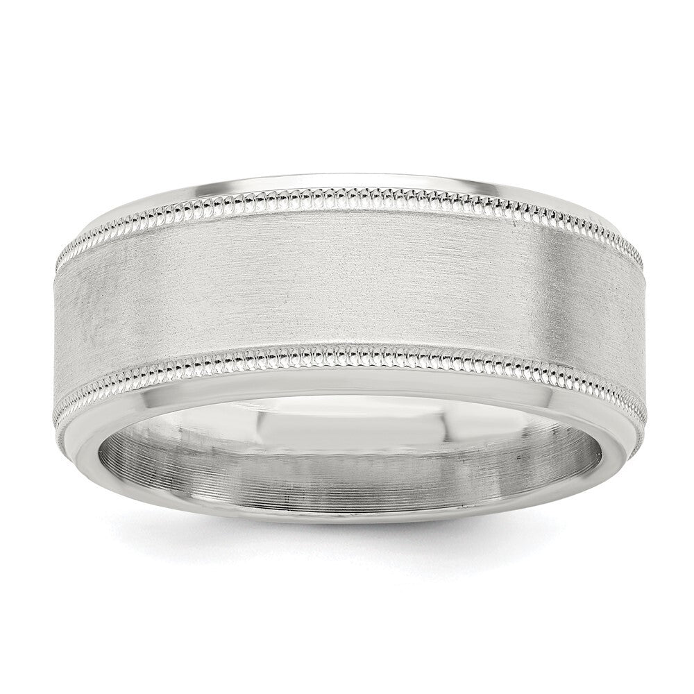 Sterling Silver 6mm Brushed Flat Milgrain Beveled Edge Fancy Band Size 8