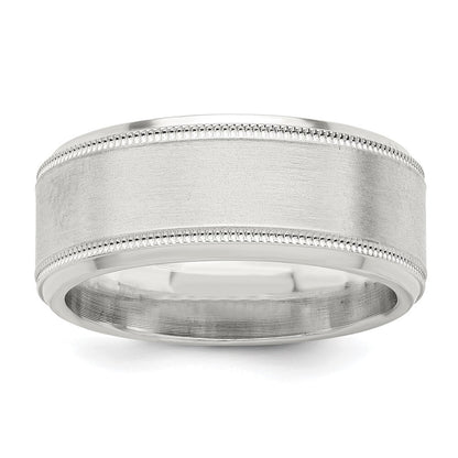Sterling Silver 6mm Brushed Flat Milgrain Beveled Edge Fancy Band Size 8