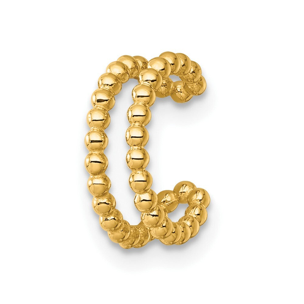 14k Yellow Gold Polished Two Row Beaded Single Ear Cuff Gift for Women