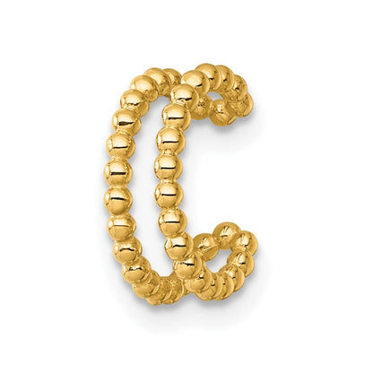 14k Yellow Gold Polished Two Row Beaded Single Ear Cuff Gift for Women