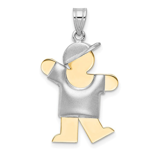 14k Two-Tone Gold Puffed Boy w Hat on Left Engravable Charm