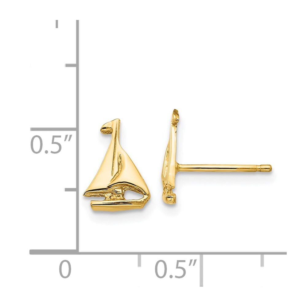 14k Yellow Gold Sail Boat Stud Earrings Gift for Women