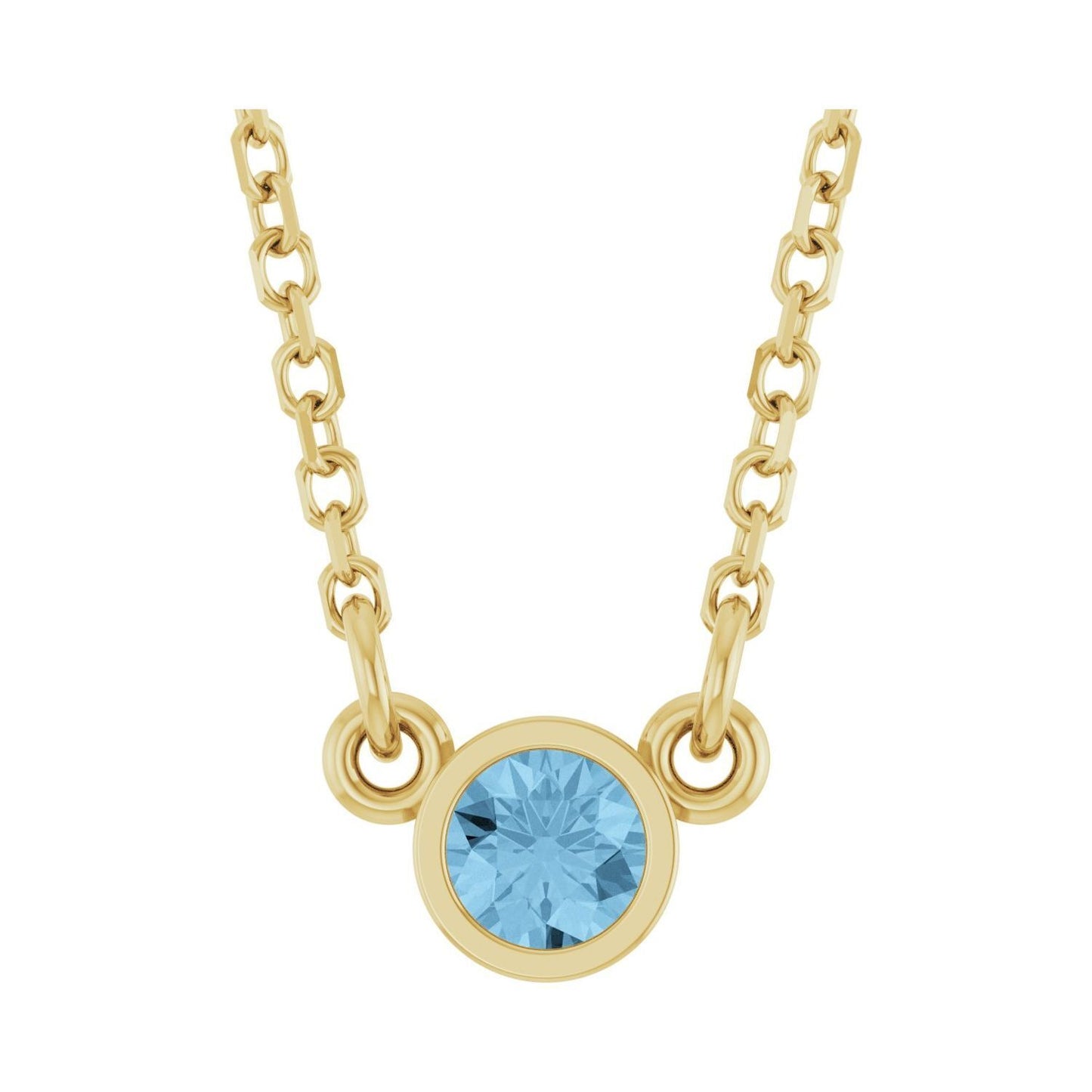 14k Yellow Gold Natural Sky Blue Topaz Solitaire Pendant Necklace 18"