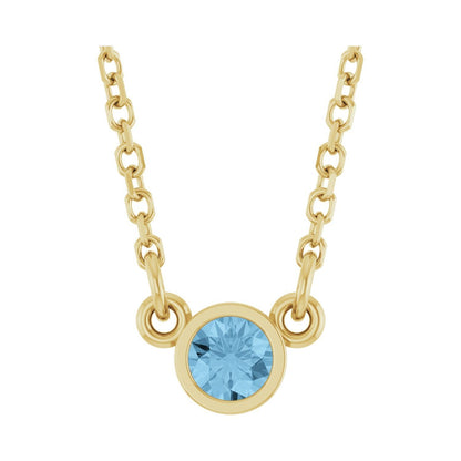 14k Yellow Gold Natural Sky Blue Topaz Solitaire Pendant Necklace 18"