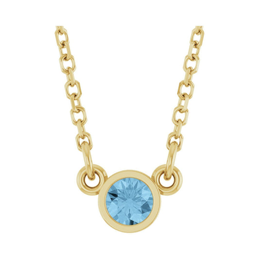 14k Yellow Gold Natural Sky Blue Topaz Solitaire Pendant Necklace 18"