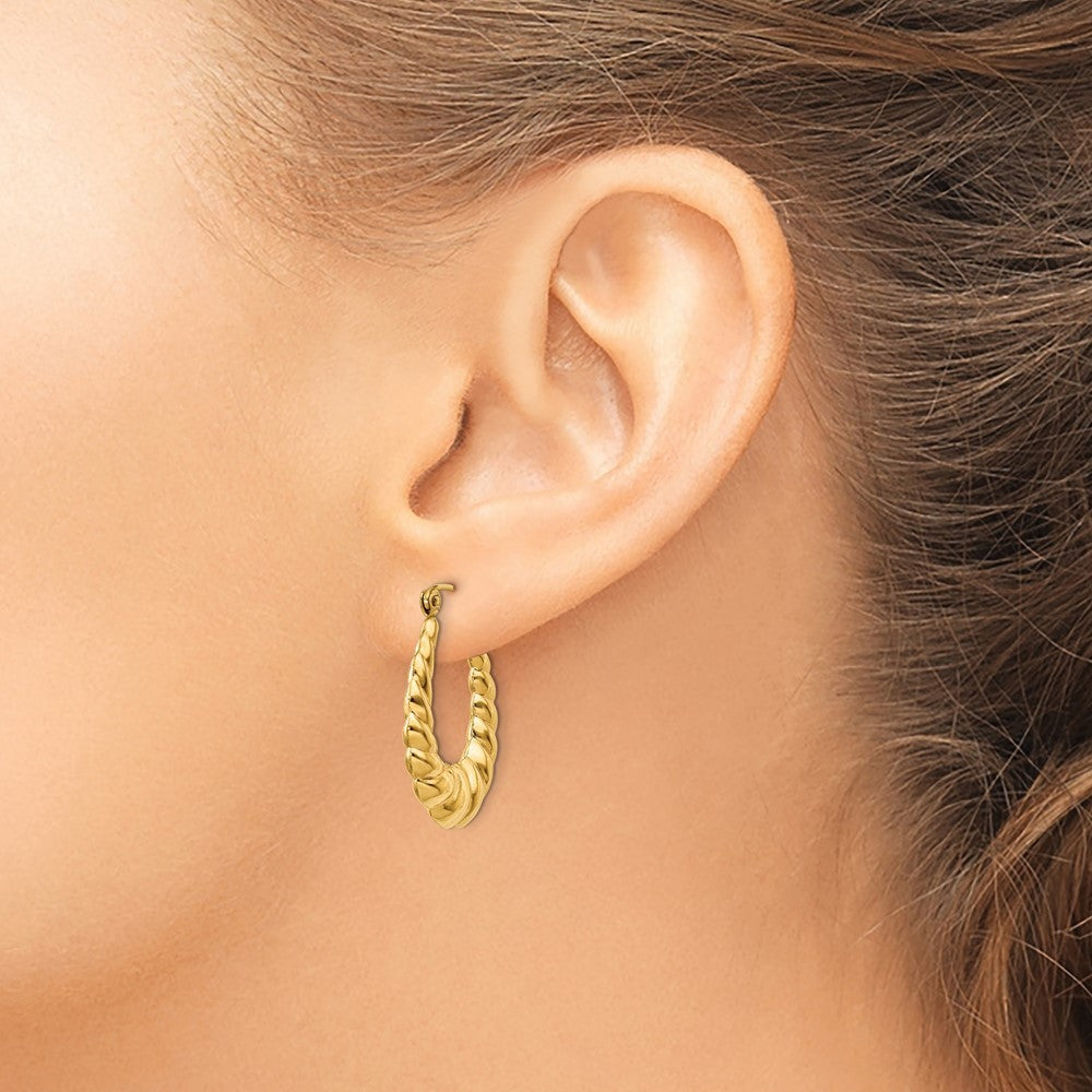 14k Yellow Gold Polished Twisted Hollow Hoop Earrings