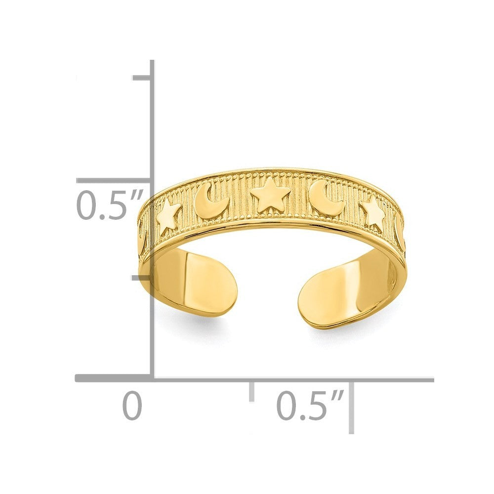 14k Yellow Gold Star and Moon Adjustable Toe Ring