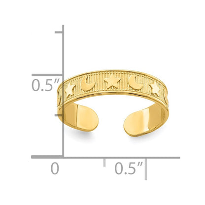 14k Yellow Gold Star and Moon Adjustable Toe Ring