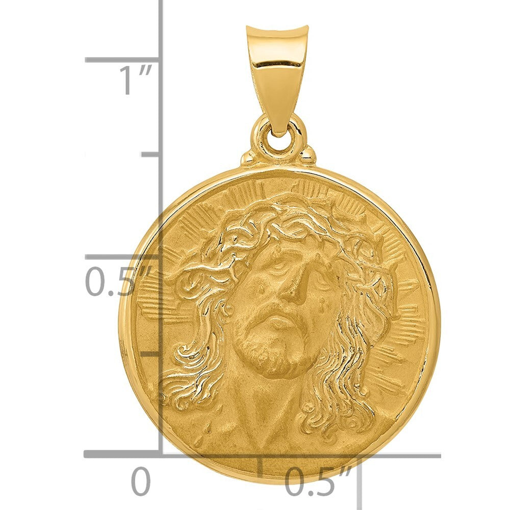14k Yellow Gold Polished and Satin Face of Jesus Medal Hollow Pendant for Women