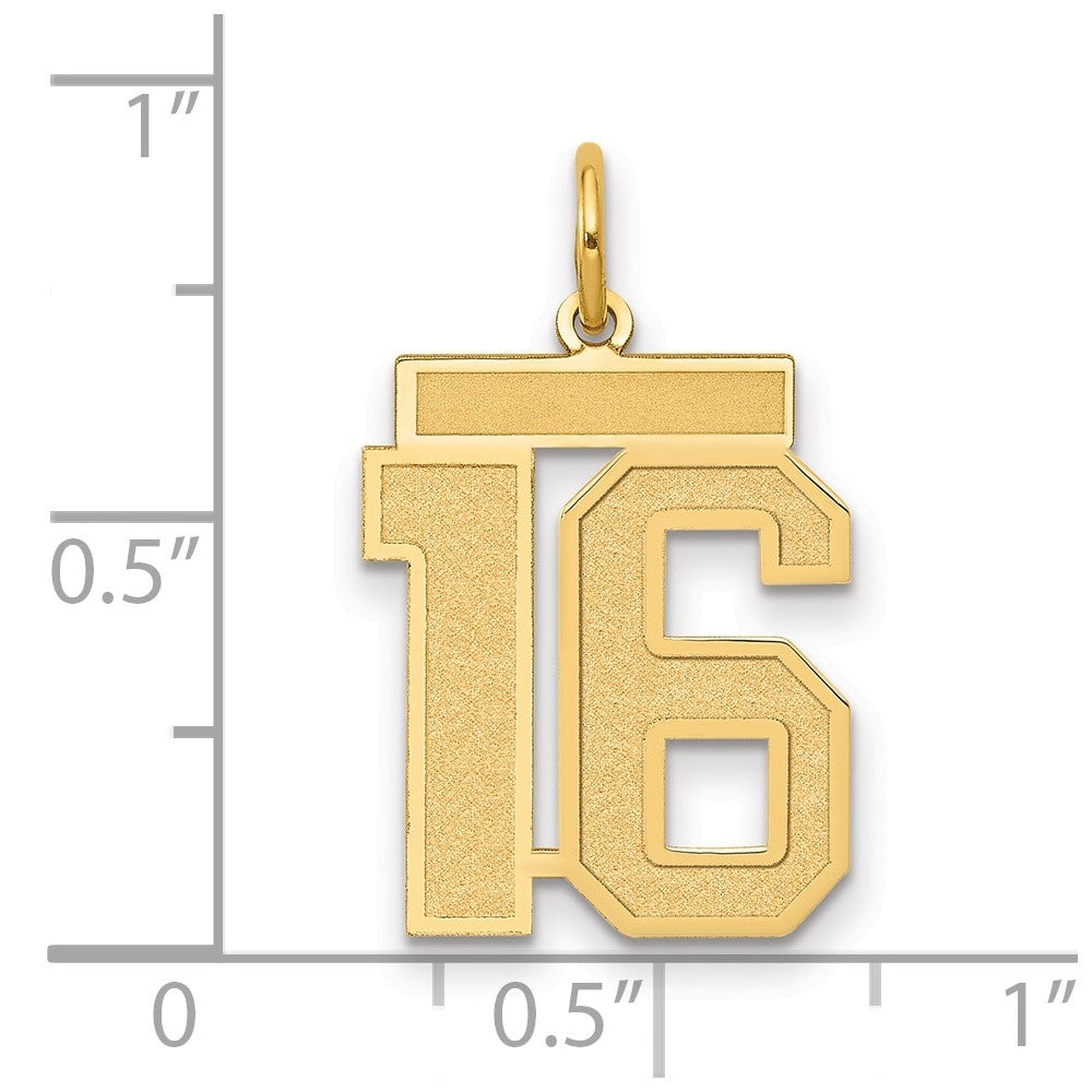 14k Yellow Gold Medium Satin Number 16 Charm Pendant