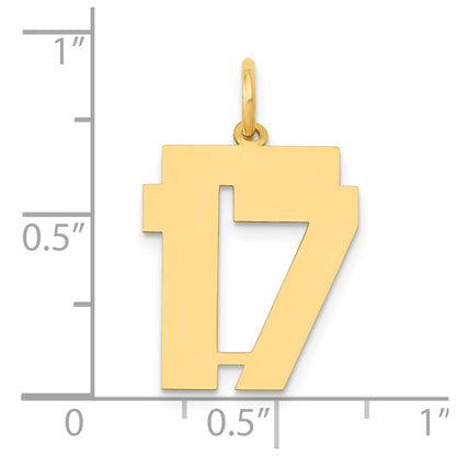 14k Yellow Gold Medium Polished Number 17 Charm Pendant for Women