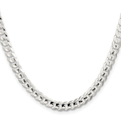 Sterling Silver 5.65mm Concave Beveled Curb Chain Necklace