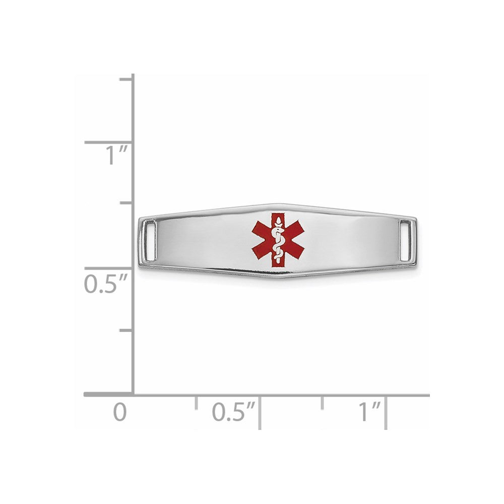 14k White Gold  24x7mm Centered Red Epoxy Enameled Medical ID Plate # 816