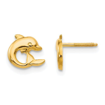 14k Yellow Gold Dolphin Screwback Stud Earrings Gift for Women
