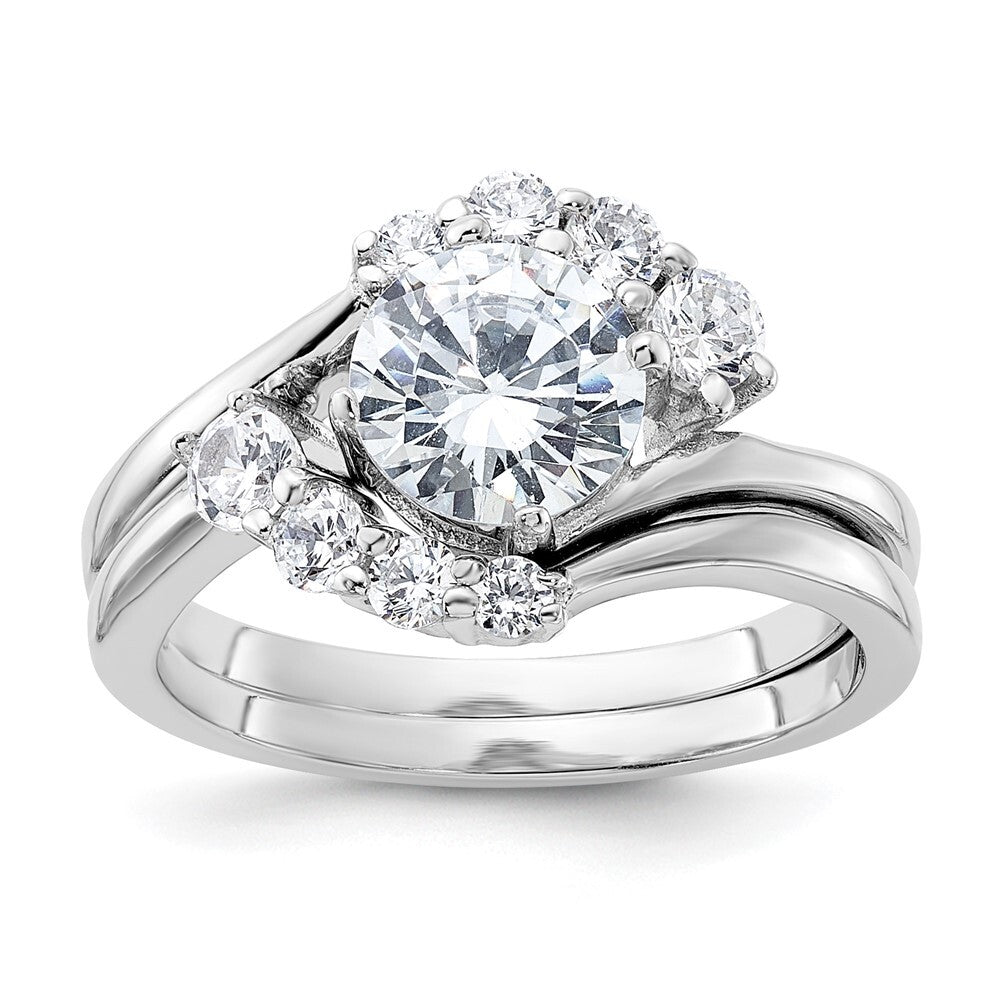 Sterling Silver Rhodium-plated 2-piece Cubic Zirconia Wedding Ring Set Size 7