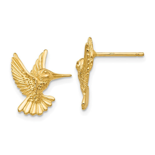 14k Yellow Gold Hummingbird Stud Earrings Gift for Women