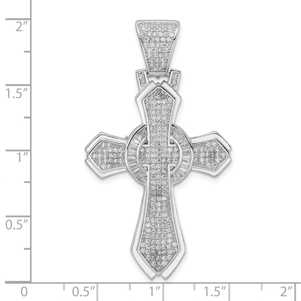 Sterling Silver Rhodium-plated Polished Cubic Zirconia Cross Pendant