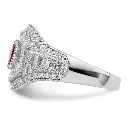 Sterling Silver Rhodium-plated Polished Red & White CZ Ring Size 6