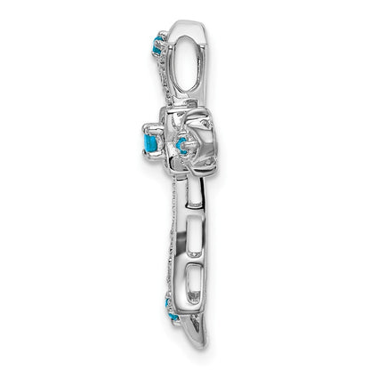14k White Gold Blue Topaz and Diamond Fleur de Lis Cross Chain Slide Pendant