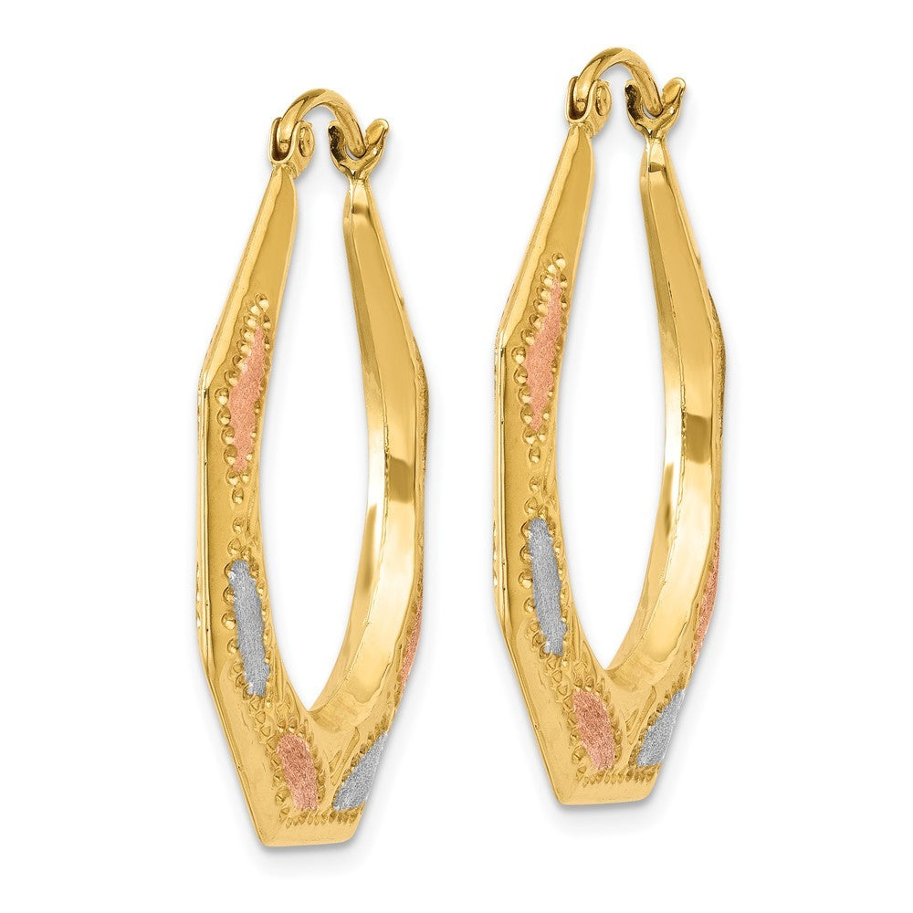 14k Yellow Gold & White and Rose Rhodium Hollow Hoop Earrings