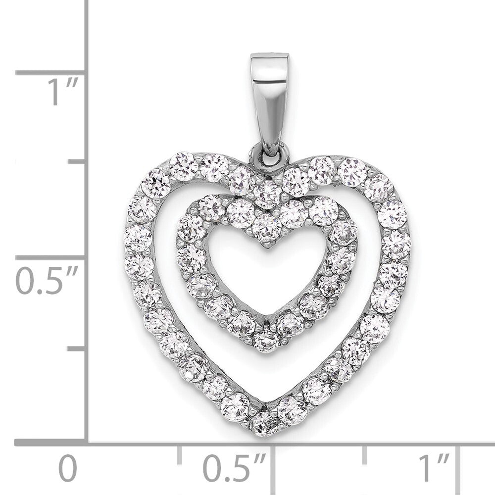 Sterling Silver Rhodium-plated Cubic Zirconia Double Heart Pendant