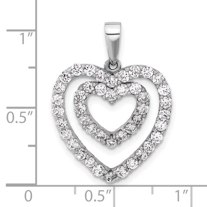 Sterling Silver Rhodium-plated Cubic Zirconia Double Heart Pendant