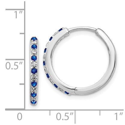14k White Gold Diamond and Sapphire Hinged Hoop Earrings