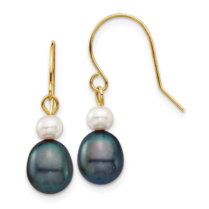 14k Yellow Gold 4-7mm Black Rice and Freshwater Cultured Pearl Dangle Earrings