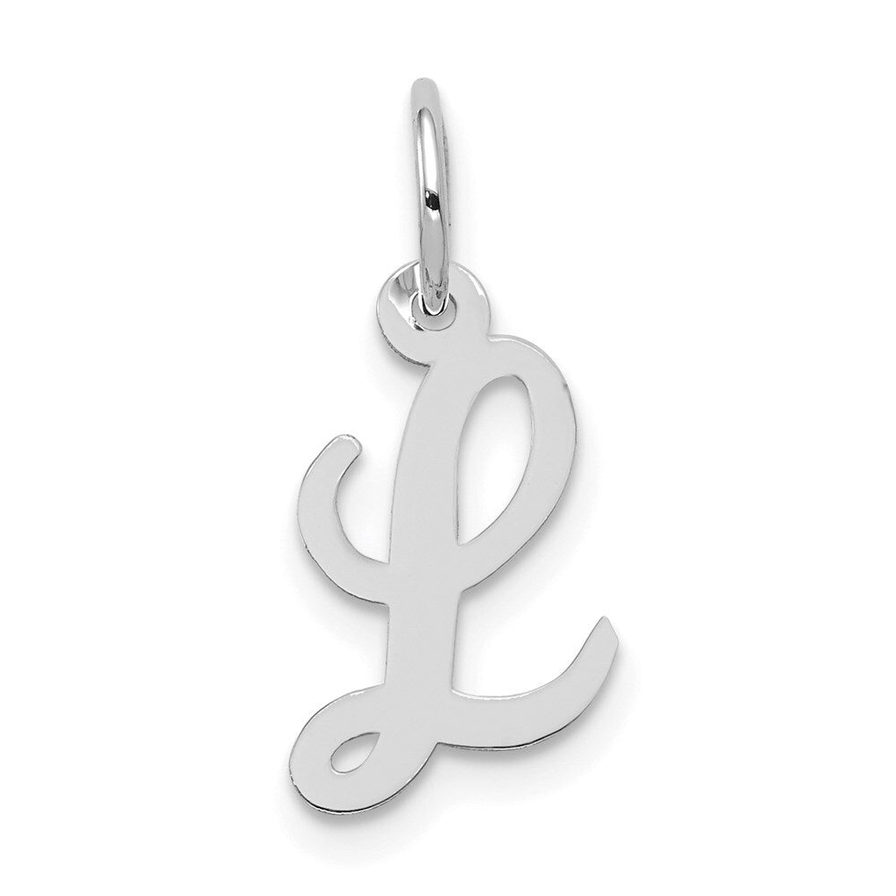 14k White Gold Small Script Letter L Initial Charm Pendant for Women
